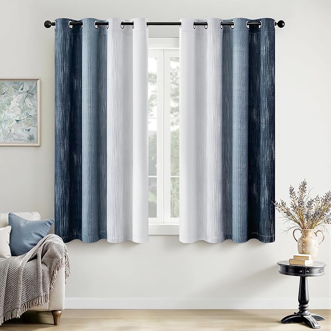 MIULEE Royal Blue and Greyish White Ombre Blackout Curtains 52Wx54L | Full Room Darkening,Thermal Insulated,54 Inch Long,Grommet Drapes for Bedroom/Living Room,Modern Window Treatments,Set of 2