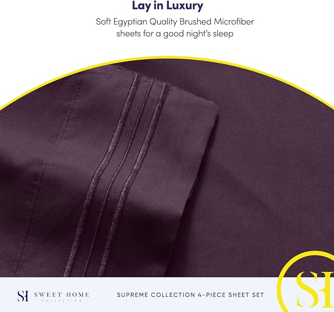 Twin XL Sheets - Breathable Luxury Sheets with Full Elastic & Secure Corner Straps Built In - 1800 Supreme Collection Extra Soft Deep Pocket Bedding Set, Sheet Set, Twin XL, Purple