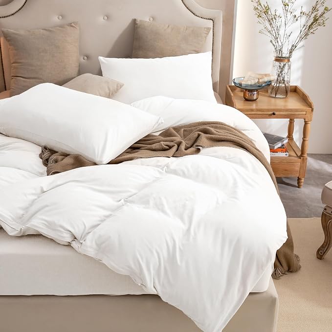 PURE ERA Jersey Knit Sheet Set Solid Bright White Oversized Queen | 100% Cotton, 3 Piece Set, T Shirt Soft, Breathable, Envelope Closure Pillowcases, Hidden Zipper, 8 Ties, No Insert, Modern