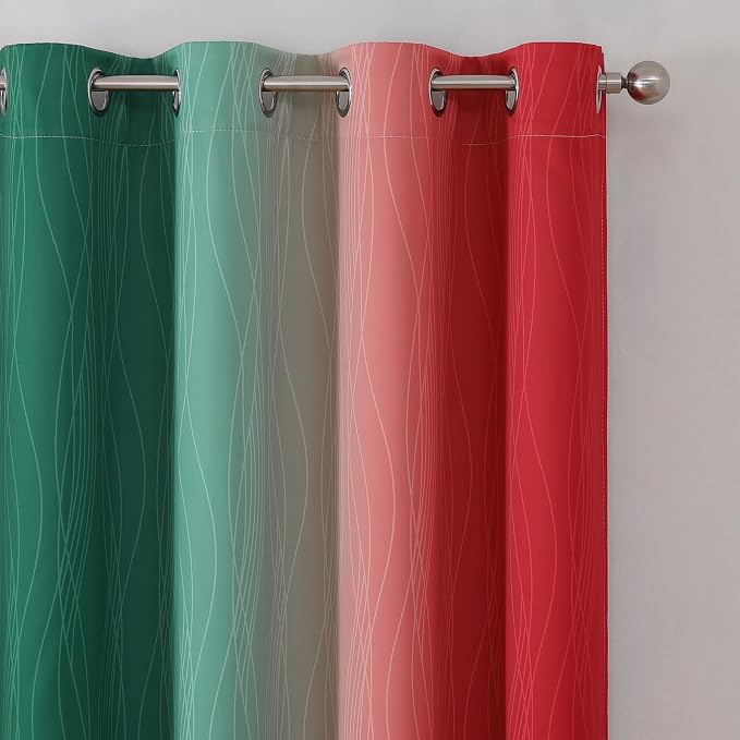 Red and Green Ombre Blackout Curtains 52Wx72L 2 Panels | Ombre Christmas Curtains for Living Room,Thermal Insulated,Room Darkening,Energy Saving,Grommet Window Drapes for Bedroom
