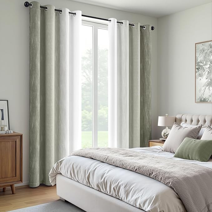 MIULEE Sage Green and Greyish White Ombre Blackout Curtains 52Wx84L | Full Room Darkening,Thermal Insulated,84 Inch Long,Grommet Drapes for Bedroom/Living Room,Modern Window Treatments,Set of 2