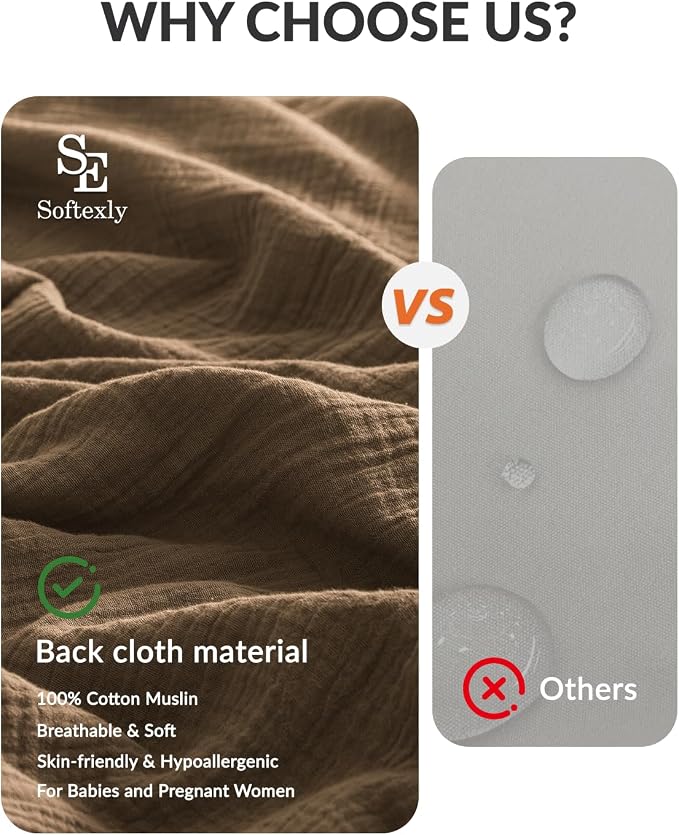 SE SOFTEXLY Muslin Duvet Cover Oversized King Size, 100% Washed Cotton Duvet Cover Set, Soft Comforter Cover Linen Like, 3 Pieces Minimalist Gauze Duvet Cover with 2 Pillowcases, 98"x120", Dark Brown