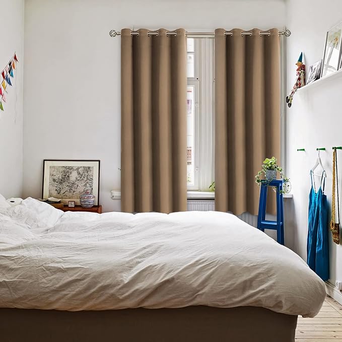 BGment Taupe Blackout Curtains for Bedroom 63 Inch Long - 2 Panels | Grommet Top, Black Out, Room Darkening, Sunblock, Thermal Insulated, Window Drapes for Kids Boys Room, 52x63 Inch