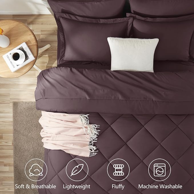 Oversized King Comforter Set Cocoa Powder - 7 Pieces Bed in a Bag | OEKO-TEX Certified, All Season, 240GSM Down-Alternative Comforter, Sheets, Pillowcases & Shams, 14" Deep Pocket, Easy Care