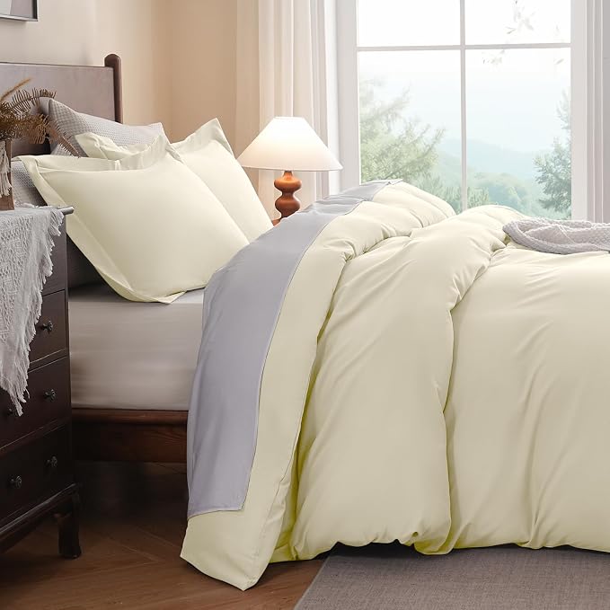FreshCulture Duvet Cover Queen Size - 3 Pieces Microfiber Duvet Cover Set with Zipper Closure - Lightweight & Easy Care - 1 Comforter Cover & 2 Pillow Shams - Comforter Not Included (Ivory)