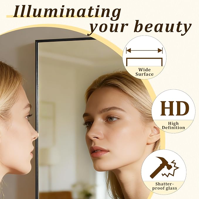 BEAUTYPEAK 80"x40" Rectangle Full Body Floor Mirrors, Full Length Mirror | Hanging or Leaning, Aluminum Alloy Frame Wall Mirror for Bedroom, Dressing Room, Black
