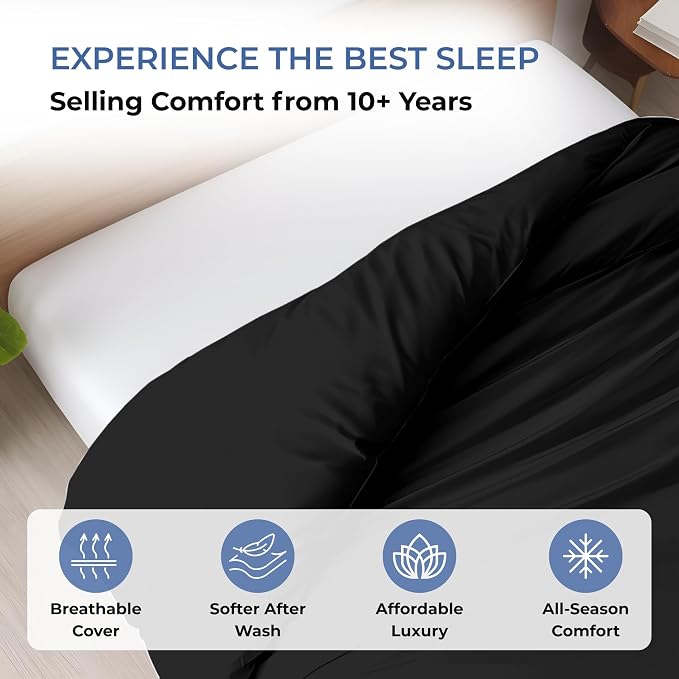 1 Pc 120"x120" Duvet Cover Super King Plus/Super Oversize King Size 100% Egyptian Cotton - 600 TC Comforter Cover, Zipper Closure & Corner Ties - Fits Only Extra Large Inserts - Black