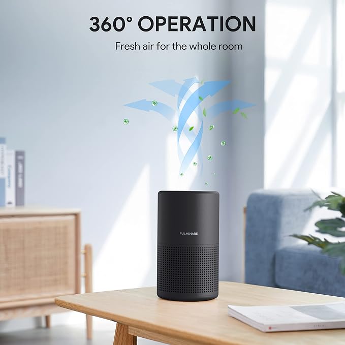 Air Purifiers for Bedroom, FULMINARE H13 True HEPA Filter（Black） | Remove Pet Hair, Smoke, Odors，Quiet Air Cleaner With Night Light, Portable Small Air Purifier for Home, Office, Living Room