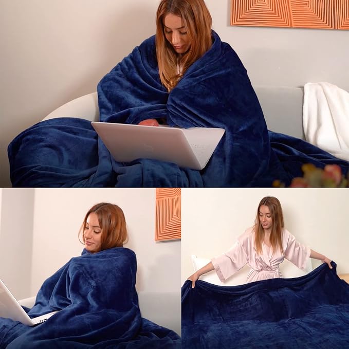 Fleece Plush Throw Blanket Navy Blue 50"x70"for Couch Fuzzy Cozy Flannel | Super Soft Lightweight Microfiber Blanket for Sofa Bed bedroom Home Decor All Season,Birthday Gifts for Women Mom Adult