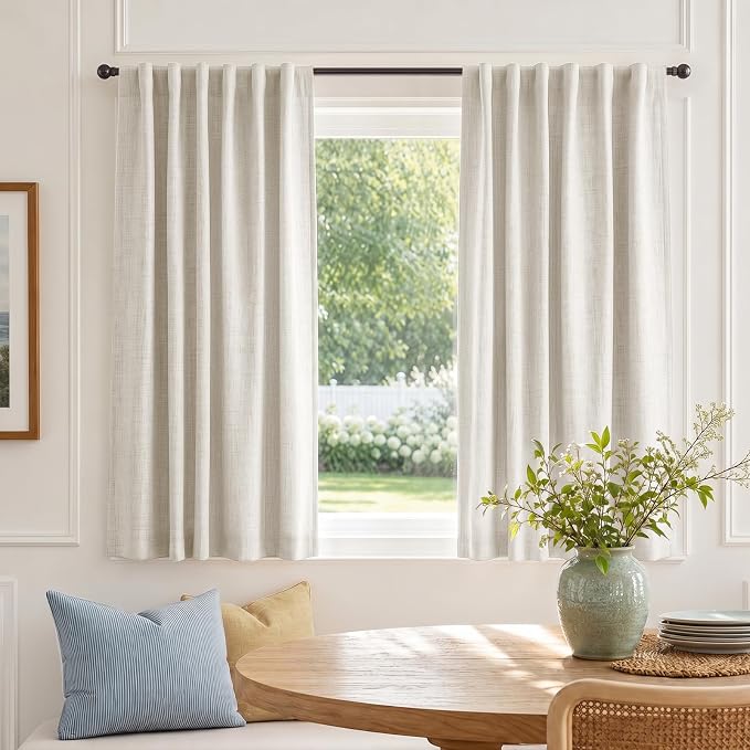 Linen Textured Total Blackout Curtains for Bedroom 63 Inches Long, Cream | 100% Blackout Shield, Back Tab/Rod Pocket Living Room Drapes, Thermal Insulated Blackout Curtains 2 Panels Set, 42"W x 63"L