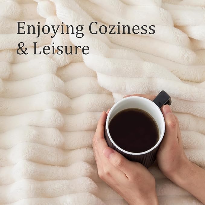 BEDELITE Ribbed Twin Blanket for Couch & Bed, Cream, 60"x80" | Ultra-Soft Plush Fleece, Cozy, Warm Yet Lightweight, Ribbed Texture, Home Decor, Machine Washable, Giftable, All-Season Use