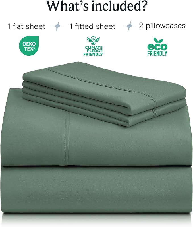 LuxClub 4 PC Full Sheet Set, Breathable Luxury Bed Sheets, Deep Pockets 18" Wrinkle Free Cooling Bed Sheets Machine Washable Hotel Bedding Silky Soft - Tree Moss Green Full | LuxClub Silky Fitted Sheet & Pillowcase Sets, Breathable Hotel Luxury Bedding...