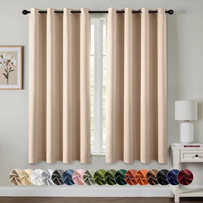 MIULEE Blackout Curtains for Bedroom 2 Panels 55 x 68 Inch Long Beige | Thermal Insulated, Living Room Darkening Grommet Drapes, Noise Reducing, Light Blocking Window Treatments
