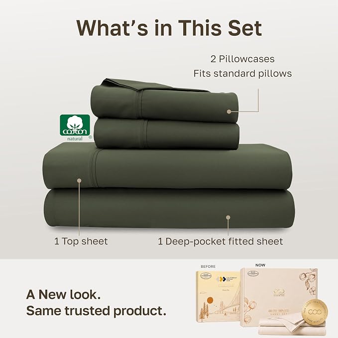 California Design Den Soft 100% Cotton Sateen Full Size Bed Sheets Set | 400 Thread Count Backed by Good Housekeeping Seal, 16" Deep Pocket, All-Around Elastic, Durable, Easy Care - Forest Green