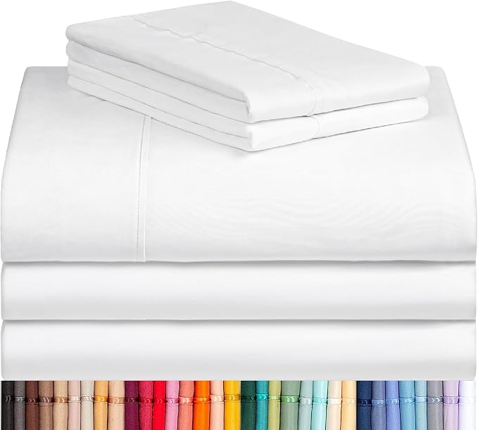 LuxClub 7 PC Split King Sheet Set Bed Sheets Deep Pockets 18" Eco Friendly Wrinkle Free Cooling Sheets Machine Washable Hotel Bedding Silky Soft - White Split King | LuxClub Silky Fitted Sheet & Pillowcase Sets, Breathable Hotel Luxury Bedding for Matt...