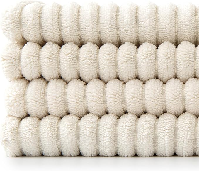 MIULEE Beige Throw Pillow Covers 18x18 Inch Set of 4 Boho Patchwork Cushion Cases Modern Farmhouse Pillow Cases with Invisible Zipper Corduroy Striped Home Decor for Couch Sofa Bedroom