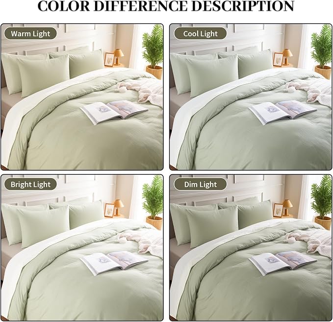 NEXHOME PRO King Duvet Cover Set – 100% Certified Organic Cotton with Washed Feel & Linen-Like Texture, Comfortable & Breathable, Home Bedding Set Sage Green (No Comforter)