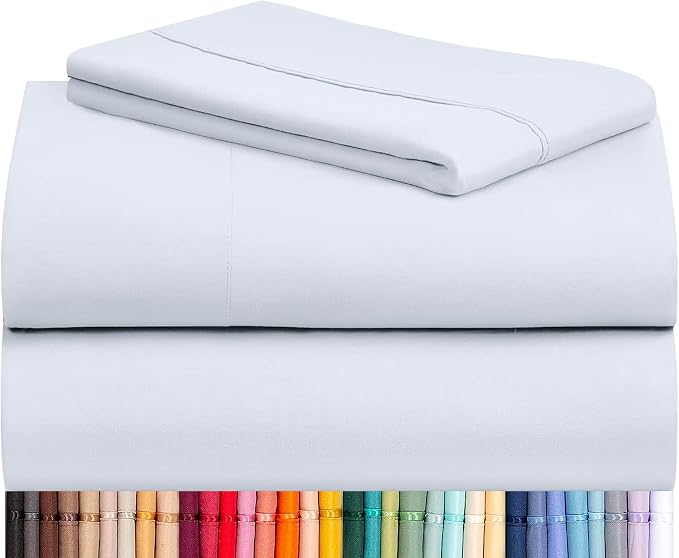 LuxClub Twin Size Sheets Set, Cooling & Soft Deep Pocket Bed Sheets, 3PC | LuxClub Silky Fitted Sheet & Pillowcase Sets, Breathable Hotel Luxury Bedding for Mattress Wrinkle Free, Baby Blue