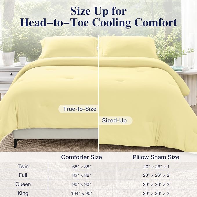 Cooling Queen Comforter Set, Lightweight Summer Comforter for Hot Sleeper, Reversible Bedding with ICY Cooling Surface, Includes 1 Comforter (90"x90") and 2 Shams (20"x 26"), Cream Yellow