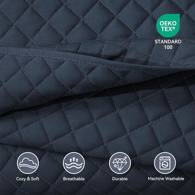 SunStyle Home Queen Quilt Bedding Set, Lightweight Summer Bedspreads,Navy | Soft Coverlet With 2 Pillow Shams,Morden Style Quilts for All Season, Suitable for Bed,Couch,Bedroom,Guest Room,90"X96"