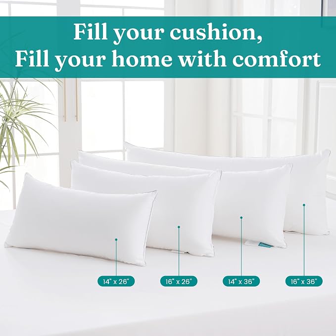 Oubonun 14"x36" Throw Pillow Insert – Plush and Supportive Decorative Cushion with 100% Cotton Cover, for Couch, Sofa, Bed, Chair – Pack of 1