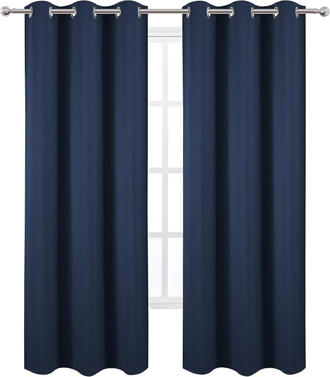 Navy Blue Thermal Blackout Curtains/42 x 95 Inch/Set of 2 Panels Room Darkening Curtains for Bedroom