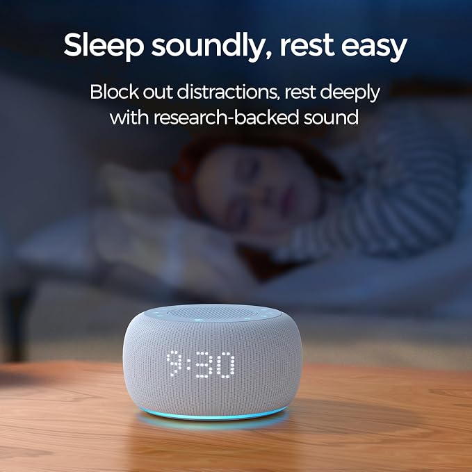 Buffbee Pro 2nd Gen| Sound Machine, Alarm Clock with Bluetooth Speaker | Upgraded Rechargeable Battery, White Noise Machine with 25 Sleep Sounds, Portable for Travel & Bedroom (Cloud Blue)