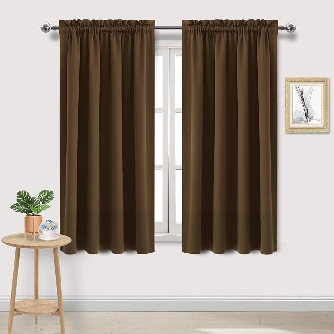 DWCN Blackout Curtains for Bedroom Living Room 52 x 63 Inch Long Brown | 2 Panels Set, Room Darkening, Thermal Insulated, Light Blocking, Rod Pocket Drapes, Noise Reducing Window Treatment