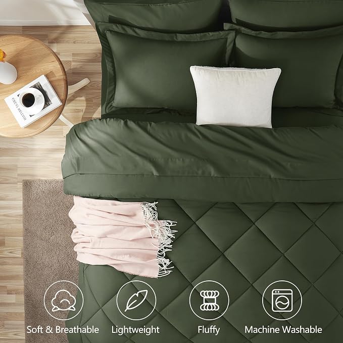 Twin XL Comforter Set Dark Green - 5 Pieces Complete Bedding Set | College Dorm Essentials, OEKO-TEX Certified, All Season, 240GSM Down-Alternative Comforter, Sheets, Pillowcase & Sham