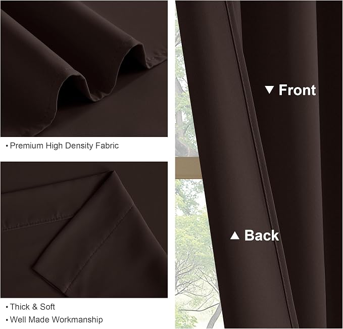 PONY DANCE Kitchen Curtain Panels - Blackout Window Drapes Room Darkening Short Curtains Home Decoration Window Coverings with Rod Pocket, W 52 x L 45 inches, Chocolate Brown, 2 PCs