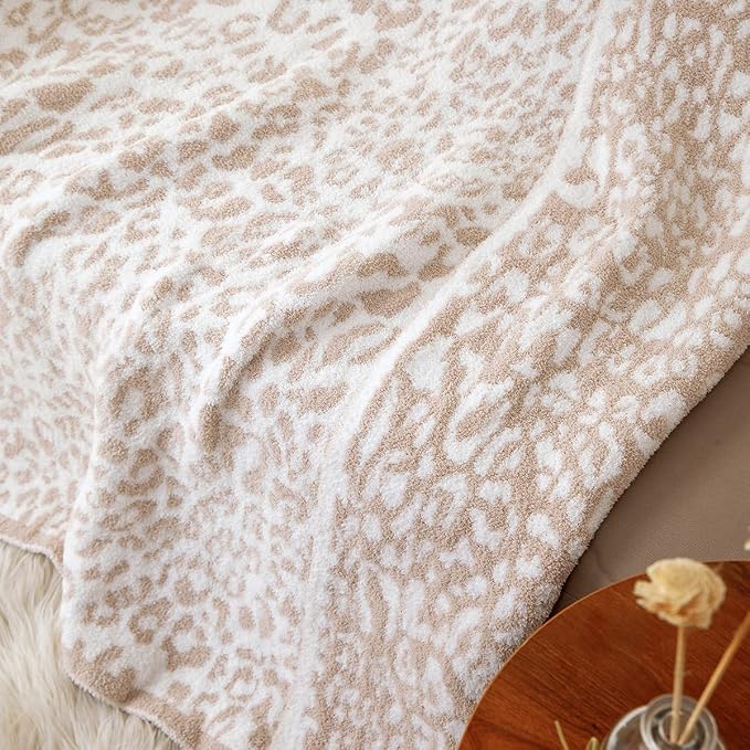 MH MYLUNE HOME Ultra Soft Leopard Throw Blanket Plush, Khaki, 50"x60" | Reversible Cheetah Print Blanket, Comfy Fluffy Fuzzy Plush Blanket Throws for Couch Bed, Cozy Blankets for Women Gift