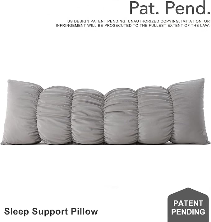 Pat. Pend. Full Body Pillow for Adults, 59 Inch, Zinc Gray | Segmented side sleeper pillow with a removable, washable soft velvet cover; long bed pillow for comfortable everyday use.