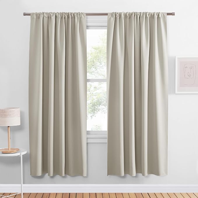 PONY DANCE Blackout Curtains for Living Room,Thick Durable Privacy Window Shades, Rod Pocket Thermal Insulated Backdrop for Teenagers Bedroom Dorm, W 42 x L 72 inches, Cream,2 Panels