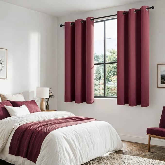 MIULEE Burgundy Red 100% Blackout Curtains for Bedroom 40x54 Inch 2 Panels | 2 Thick Layers Thermal Insulated Short Curtains with Black Liner, Noise Reducing Grommet, Drapes for Living Room