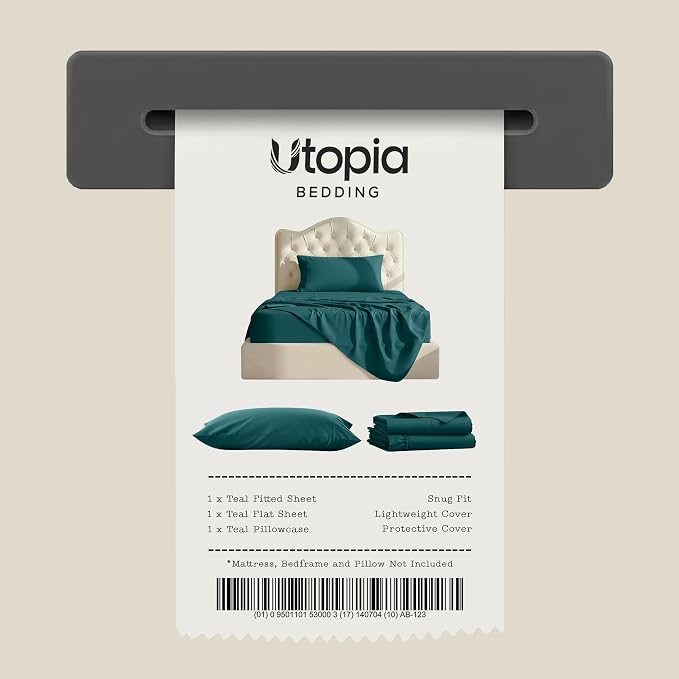 Twin Sheets Set, 3 Pieces 16" Deep Pocket Hotel Luxury Sheets, Teal Green | Extra Soft Bedsheet Set, Comfy & Breathable Cooling Sheets, Wrinkle & Fade Resistant, Fitted Sheet, Flat Sheet, 1 Pillowcase