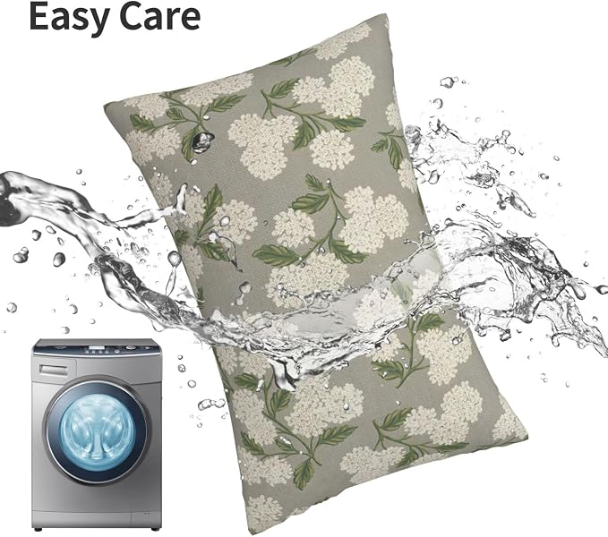 Grey Spring Pillow Covers 12x20 Inch 2 Pcs Gray Green Hydrangea Flower Decor Throw Pillows Vintage Floral Seasonal Summer Outdoor Decoration Pillowcase Linen Cushion Cover for Couch Sofa