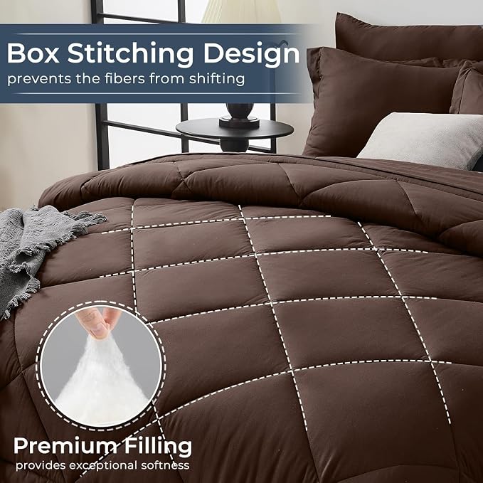 7-Piece Oversized King Comforter Set, Brown | Reversible, All-Season, Soft, 7 Piece Set, All-Season Reversible Bed in a Bag, Flat Sheet, Fitted Sheet, Pillowcases