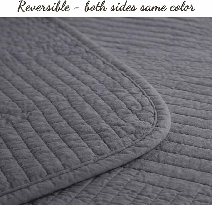 Cozy Line Home Fashions 100% Cotton Quilt Set – 3-Piece Charcoal Gray Geometric Basketweave Quilted Bedspread with Shams, Lightweight All Season Modern Bedding (Maze Gray, King)