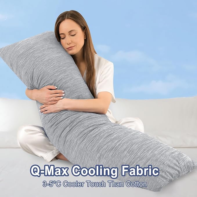 DWCN Cooling Body Pillow for Adults, 20x60 Inch Light Grey - Shredded Memory Foam Body Pillow with Removable & Adjustable Filling, Full Body Support for Side Sleepers, Pregnancy & Pain Relief
