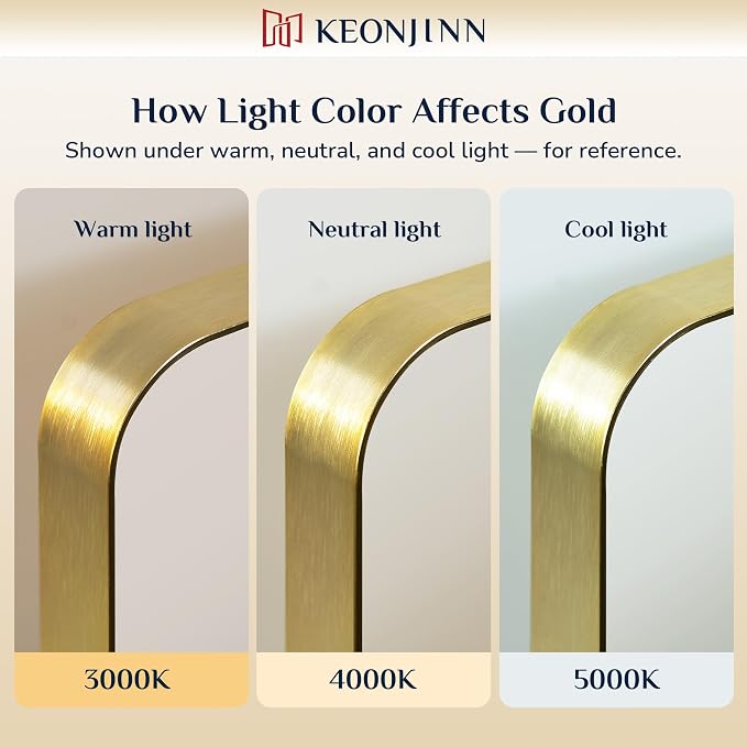Keonjinn 30 x 30 Inch Brushed Gold Bathroom Mirrors for Over Sink | HD Tempered Glass, Shatter-Resistant, Brass Vanity Mirror, Anti-Rust Aluminum Frame, Rounded Rectangle, French Cleat Mount