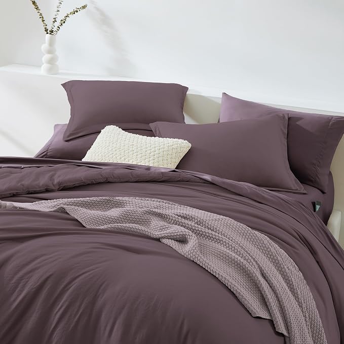 King Size Comforter Set- 7 Pieces Prewashed Bed in a Bag King Bedding Sets | Soft All Season Comforter with Sheets, Pillow Shams & Pillowcases,Artic Plum