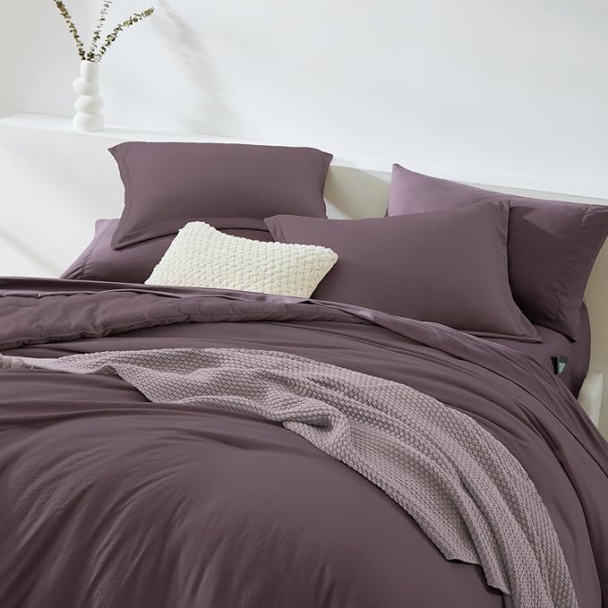 Twin XL Comforter Set- 5 Pieces Prewashed Bed in a Bag Twin Bedding Sets | Soft All Season Comforter with Sheets, Pillow Sham & Pillowcase, Artic Plum