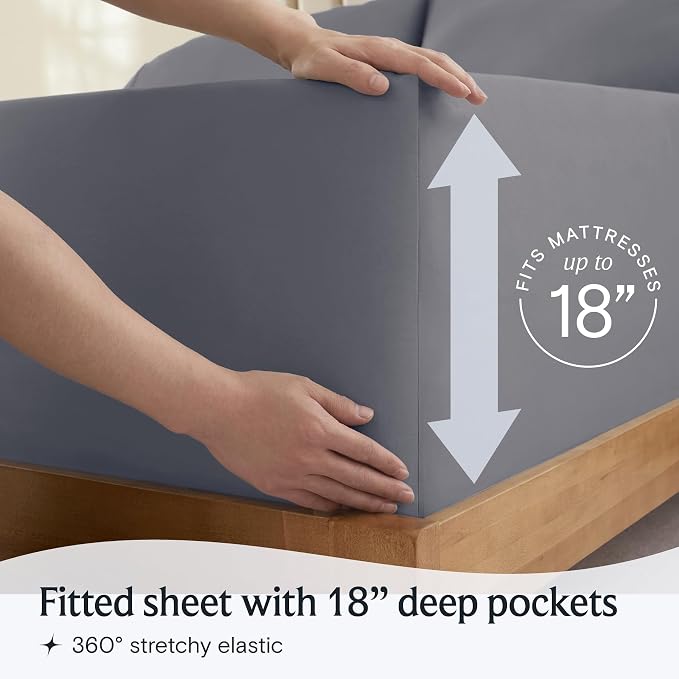LuxClub Twin XL Sheets - Soft Kids Twin Bed Sheets for Boys and Girls, 3 PC Deep Pockets 18" Wrinkle Free Kids Fitted Sheets Machine Washable Hotel Bedding Silky Soft- Light Grey Twin XL | LuxClub Silky Fitted Sheet & Pillowcase Sets, Breathable Comfor...