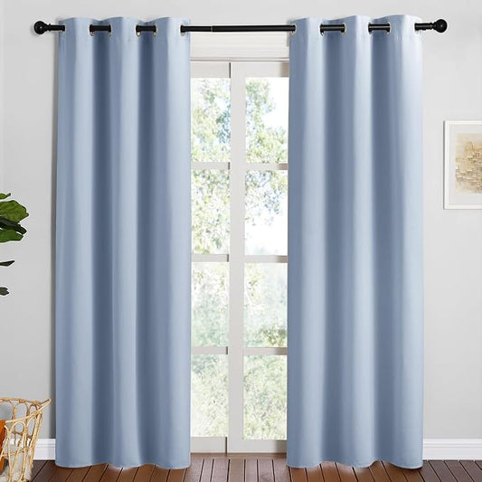 NICETOWN Vintage Blue Blackout Curtains, 2 Panels, 34" x 84" | Thermal Insulated Long Drapes for Dining Room Window