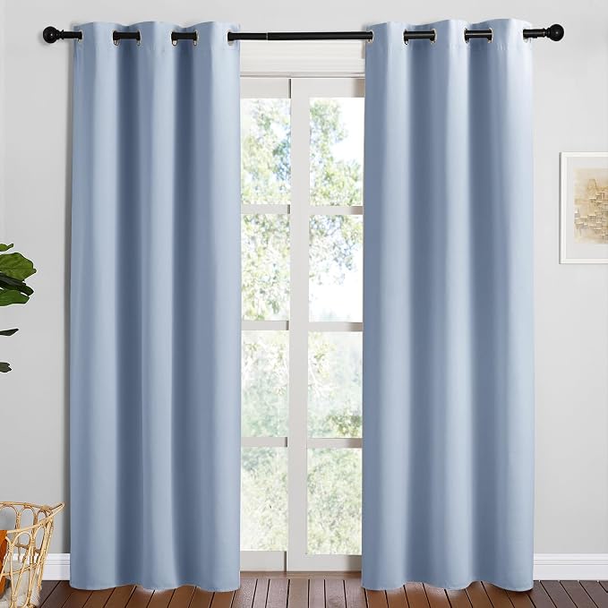NICETOWN Blackout Curtains for Living Room, 2 Panels 42" x 84" Vintage Blue | Thermal Insulated Long Drapes for Living Room Large Window