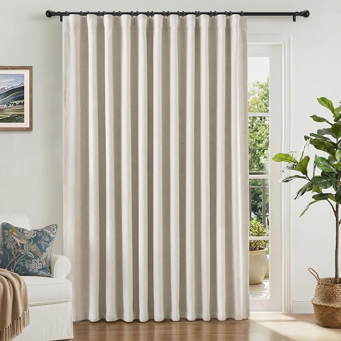 INOVADAY Linen Textured 100% Blackout Sliding Door Curtains 102x90 Beige | 1 Panel, Extra Wide Sliding Glass Door Curtains for Patio, Blackout Curtains for Bedroom, Thermal Insulated