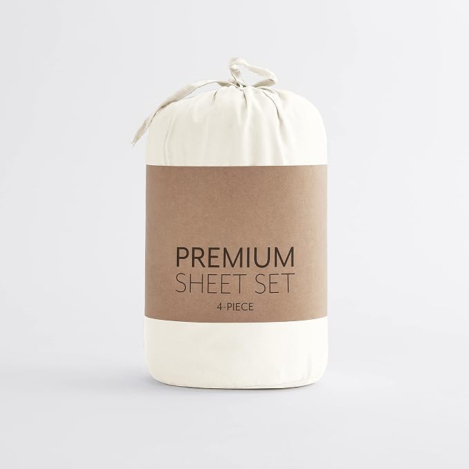 Linen Market Brushed Microfiber Full Sheet Set 4 Piece – Oeko-TEX Certified Ultra Soft & Wrinkle-Free - 16" Deep Pocket Sheets - Easy Care Full Size - Ivory