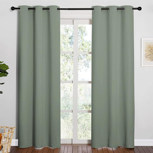NICETOWN Sage Green Blackout Curtains for Office 42" w x 84" L 2 Panels | Thermal Insulated Solid Grommet Drapes for Theater Living Room, Light Blocking Room Darkening Noise Reducing Home Decor