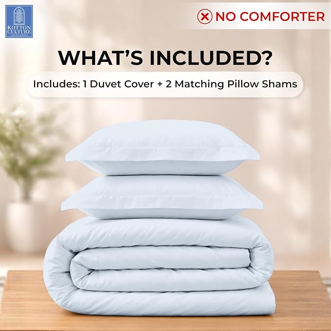3 Pc Duvet Cover Queen Size/Full Size Set-100% Egyptian Cotton 600 Thread Count Ultra Soft Premium Durable Comforter Cover Zipper Closure & Corner Ties- (Sky Blue, 90" X 90")