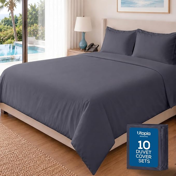 Bulk 10-Pack Hotels Full Duvet Cover Set for Resort & Guest House, Grey | Commercial Bedding Set with 10 Duvet Covers (80x90") and 20 Pillow Shams (20x26") with 2" Flange. Comforter Not Included.